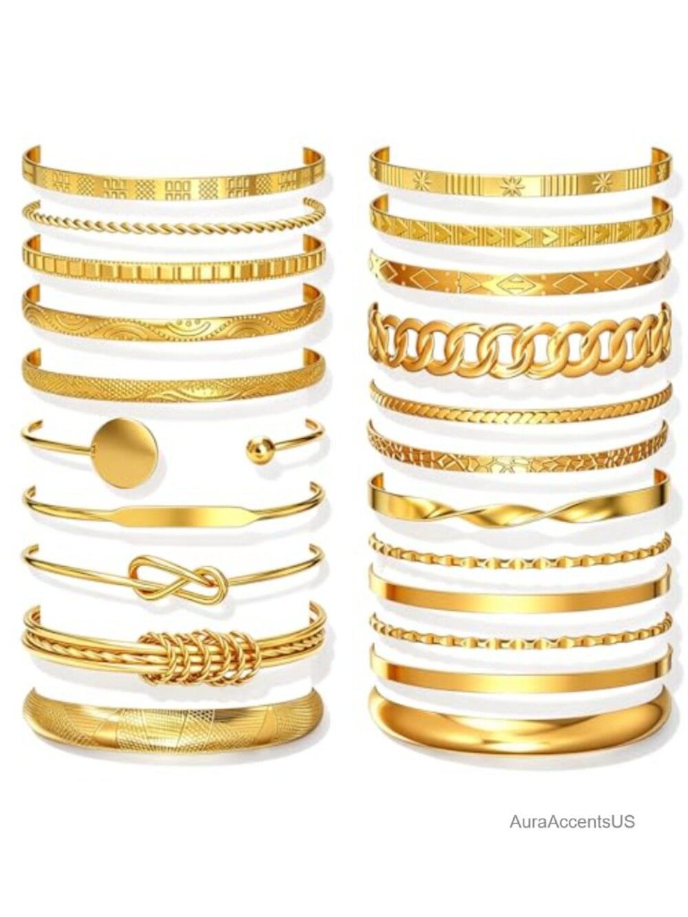 22 Pcs Gold Bangle Bracelets Multilayer Open Stackable Set Alloy